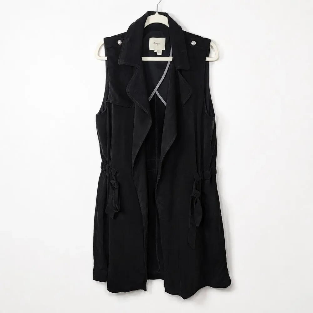 Anthropologie Elevenses Cupro Drape Utility Long Vest Black L